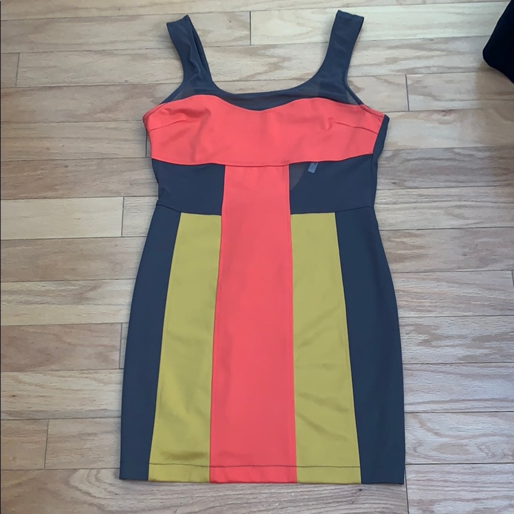 BolBou Block Colored Bodycon Dress with Mesh